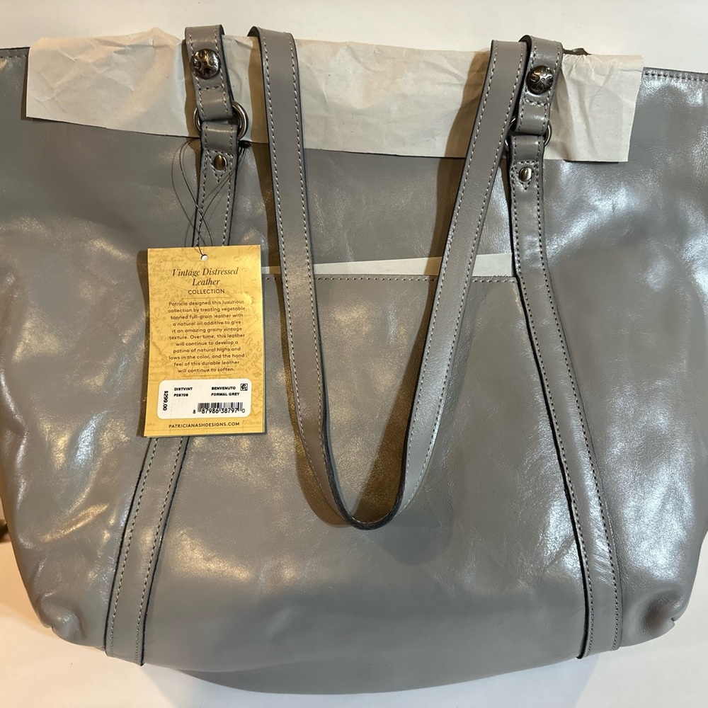 Patricia Nash Shiny Gray Leather Tote